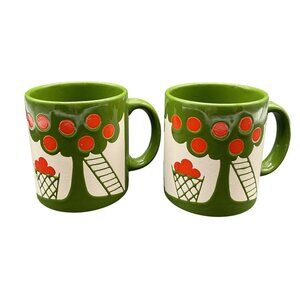Waechtersbach West Germany Coffee Mugs Christmas Green & Red Set of 2